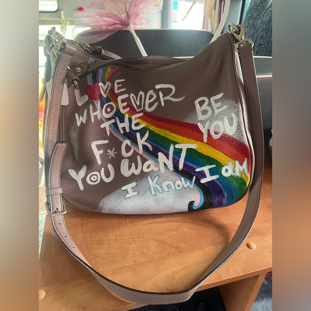 Brown Shoulder Bag with Rainbow Design